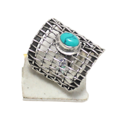Ring 925 Sterling Silver Natural Blue Turquoise Gem Stone Engraved Handmade E199